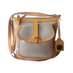 Dooney & Bourke Patent Leather Letter Carrier Crossbody Bag Taupe MSRP $138